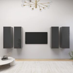 High Gloss Grey Wall-Mounted TV Cabinet Set with Shelves Engineered Wood