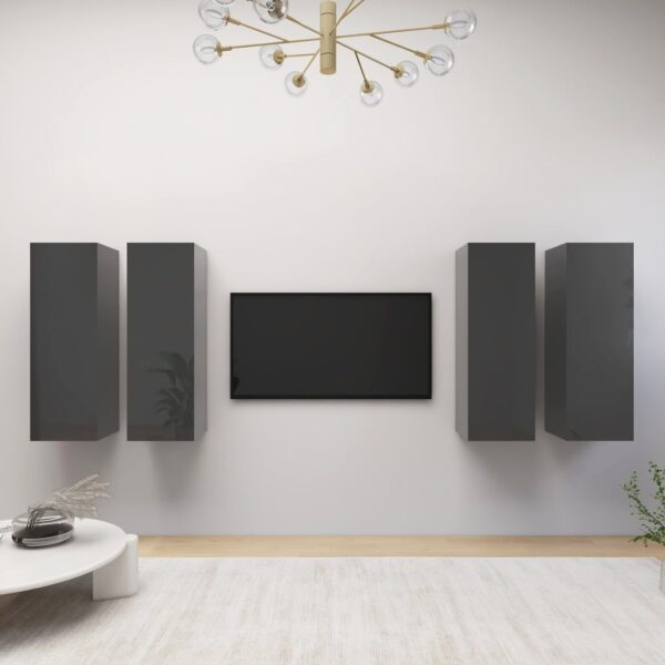 High Gloss Grey Wall-Mounted TV Cabinet Set with Shelves Engineered Wood