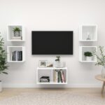 Modern White Wall Mounted TV Stand Set Storage HiFi Stereo Cabinets Wood Finish