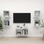 5 Piece TV Cabinet Set High Gloss White Engineered Wood