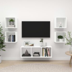 Modern White Wall Mounted TV Stand Set Storage HiFi Stereo Cabinet Organizer