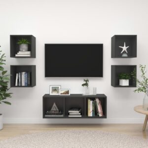 Modern Grey Wall Mounted TV Stand Set Storage HiFi Stereo Cabinets Home Decor