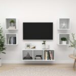 5 Piece TV Cabinet Set High Gloss White Engineered Wood