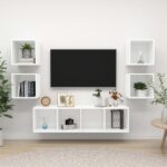 Modern White Wall Mounted TV Stand Set Storage HiFi Stereo Cabinets Wood Finish