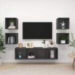 Modern Grey Wall Mounted TV Stand Set Storage HiFi Stereo Cabinets Home Decor