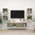 Chic Sonoma Oak Wall Mounted TV Stand Set Storage HiFi Stereo Organizer Cabinet