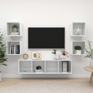 5 Piece TV Cabinet Set High Gloss White Engineered Wood