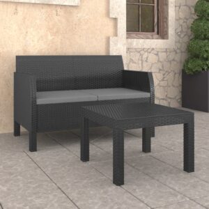 2 Piece Garden Lounge Set with Cushions PP Rattan Anthracite