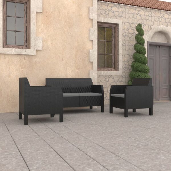 3 Piece Garden Lounge Set with Cushions PP Rattan Anthracite