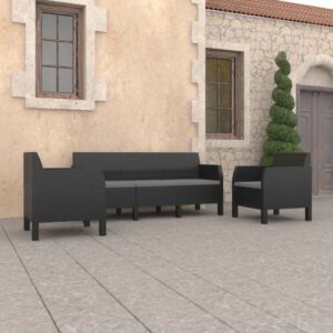 3 Piece Garden Lounge Set with Cushions PP Rattan Anthracite