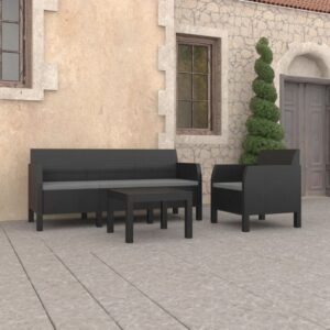 3 Piece Garden Lounge Set with Cushions PP Rattan Anthracite