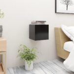 Chic Black Bedside Cabinet Wall Mounted Storage Nightstand Engineered Wood