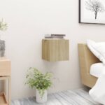 Wall Mounted Bedside Cabinet Sonoma Oak Finish Spacious Storage Chic Design