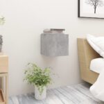 Chic Concrete Grey Bedside Cabinet Wall Mounted Storage Nightstand Engineered Wood