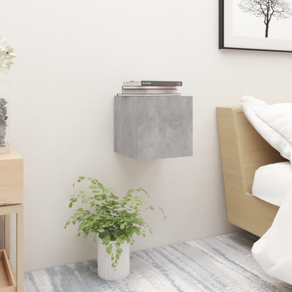 Chic Concrete Grey Bedside Cabinet Wall Mounted Storage Nightstand Engineered Wood