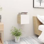 Chic Wall Mounted Bedside Cabinet White Sonoma Oak Finish Spacious Storage