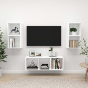 3 Piece TV Cabinet Set White Engineered Wood