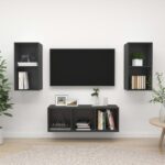 Modern Grey Wall Mounted TV Stand Set Storage HiFi Stereo Cabinets Engineered Wood