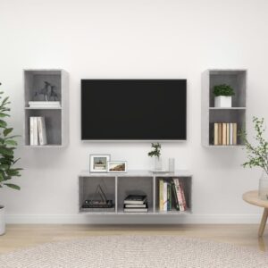 3 Piece TV Cabinet Set Concrete Grey Engineered Wood