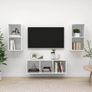 High Gloss White Floating TV Stand Wall Mount Entertainment Center Wood Cabinet