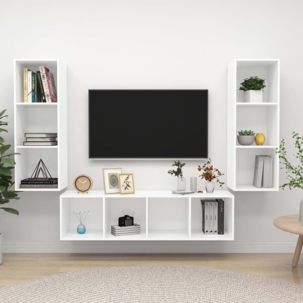 Modern White Wall Mounted TV Stand Set Storage HiFi Stereo Cabinet Organizer