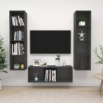 Modern Grey Wall Mounted TV Stand Set Storage HiFi Stereo Cabinets Engineered Wood