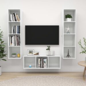 3 Piece TV Cabinet Set High Gloss White Engineered Wood