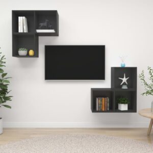 Modern Grey Wall Mounted TV Stand Set Storage HiFi Stereo Cabinets Engineered Wood