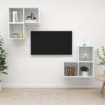 High Gloss White Floating TV Stand Wall Mount Entertainment Unit Storage Cabinet