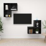 4 Piece TV Cabinet Set High Gloss Black Engineered Wood