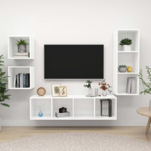 Modern White Wall Mounted TV Stand Set Storage HiFi Stereo Cabinet Organizer