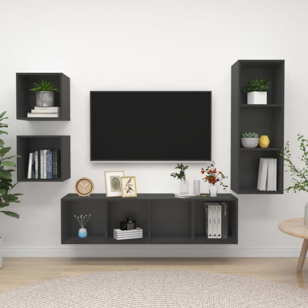 Modern Grey Wall Mounted TV Stand Set Storage HiFi Stereo Cabinet Organizer