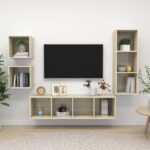 Chic Sonoma Oak Wall Mounted TV Stand Set Storage HiFi Stereo Cabinet Organizer