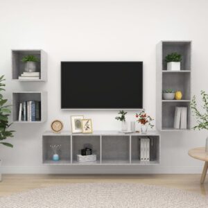 4 Piece TV Cabinet Set Concrete Grey Engineered Wood