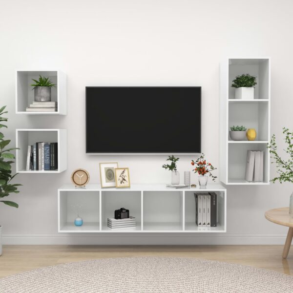 High Gloss White Floating TV Stand Wall Mount Entertainment Center Wood Cabinet