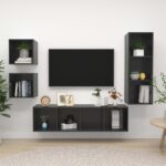 High Gloss Grey Wall Mounted TV Stand Set Storage HiFi Stereo Cabinet Engineered Wood