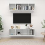 Wall-mounted TV Cabinets 2 pcs High Gloss White Engineered Wood