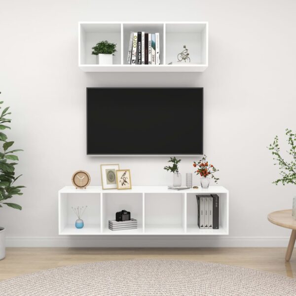 Modern White Floating TV Stand Wall Mounted Media Console Storage Cabinet Set