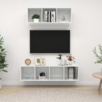 High Gloss White Floating TV Stand Wall Mounted Media Console Storage Cabinet