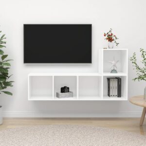 2 Piece TV Cabinet Set White Engineered Wood