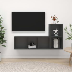 Modern Grey Wall Mounted TV Stand Set Storage HiFi Stereo Cabinet Organizer