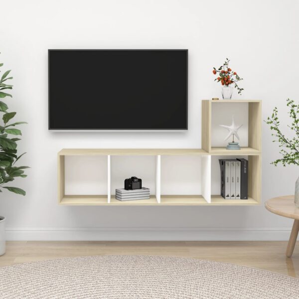 Chic White Sonoma Oak Wall Mounted TV Stand Set Storage HiFi Stereo Cabinet