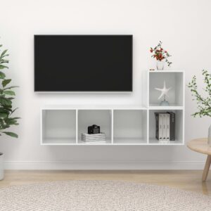 High Gloss White Floating TV Stand Wall Mounted Media Console Storage Cabinet