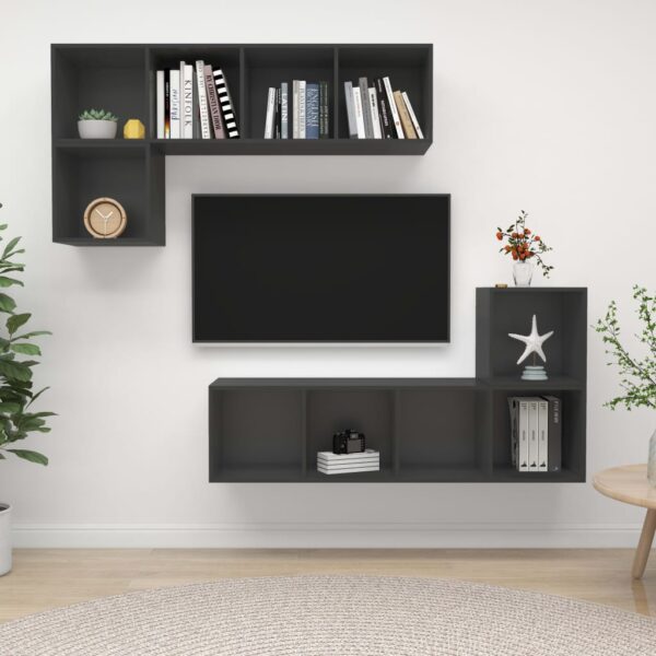 Modern Grey Wall Mounted TV Stand Set Storage HiFi Stereo Cabinets Engineered Wood