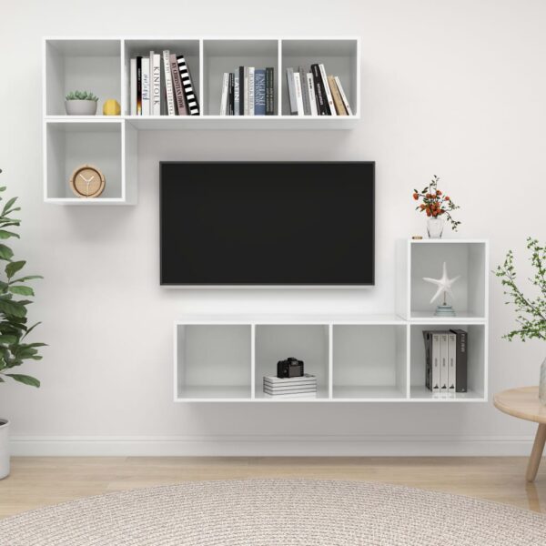 4 Piece TV Cabinet Set High Gloss White Engineered Wood