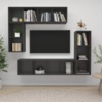 Modern Grey Wall Mounted TV Stand Set Storage HiFi Stereo Cabinet Organizer