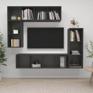 Modern Grey Wall Mounted TV Stand Set Storage HiFi Stereo Cabinet Organizer