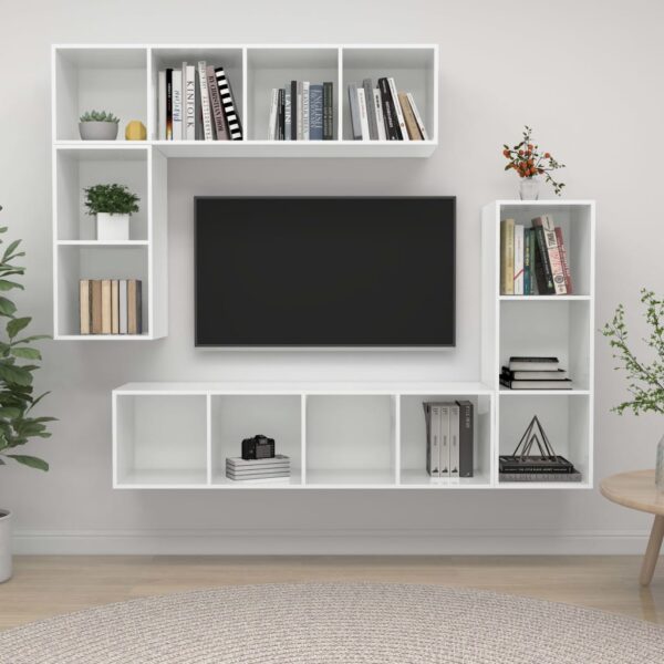 4 Piece TV Cabinet Set High Gloss White Engineered Wood