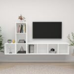 3 Piece TV Cabinet Set White Engineered Wood