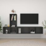 Modern Grey Wall Mounted TV Stand Set Storage HiFi Stereo Cabinet Organizer